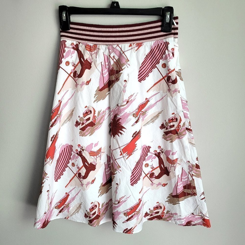 Pamela Brown Cotton Novelty Vacation Beach Travel Print Pinup A-Line Skirt